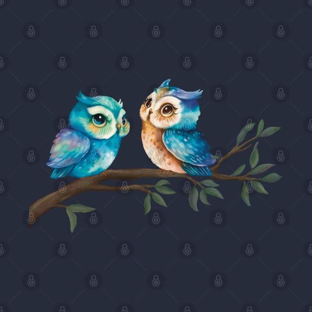 Couple of Owls in Love at Night by Art by Biyan