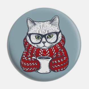 Candy Cane Sweater Coffee Cat Pin