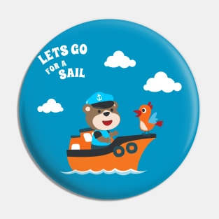 Cute bear the animal sailor on the boat with cartoon style Pin