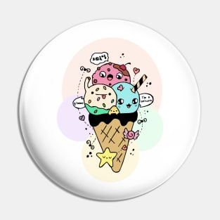 Cute Icecream Kawaii Illustration Pin