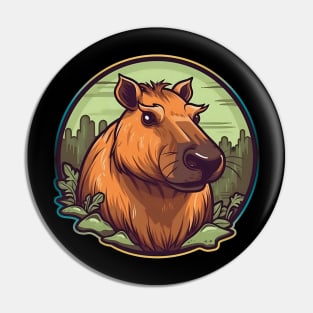 Orange capybara in green pond Pin