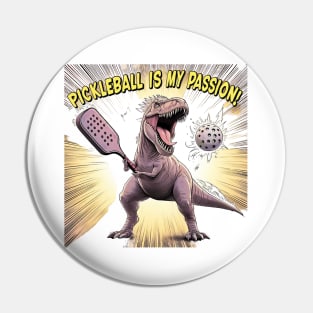 Dinosaur T-Rex Playing Pickleball Pin