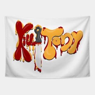 Kill Tony Bubble Logo With a Knife in Red & Yellow Theme (Black) Tapestry