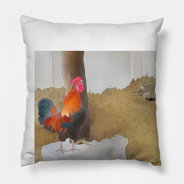 Hahn und Katze Pillow by Blumchen