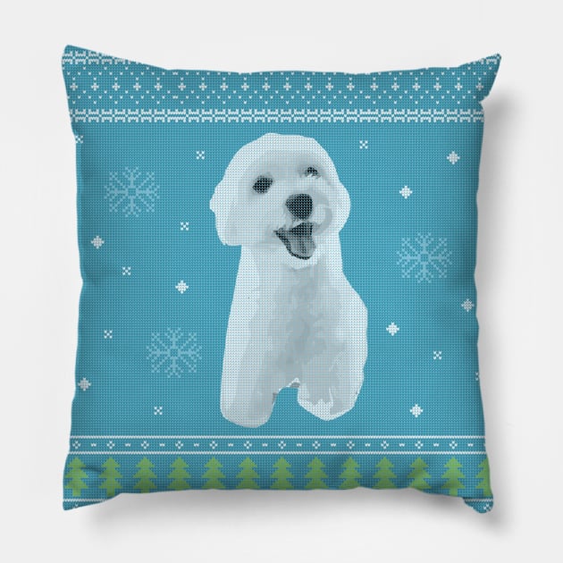 Maltipoo Ugly Christmas Sweater in Blue Pillow by gabradoodle