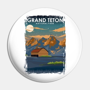 Grand Teton National Park at Night Vintage Minimal Retro Travel Poster Pin