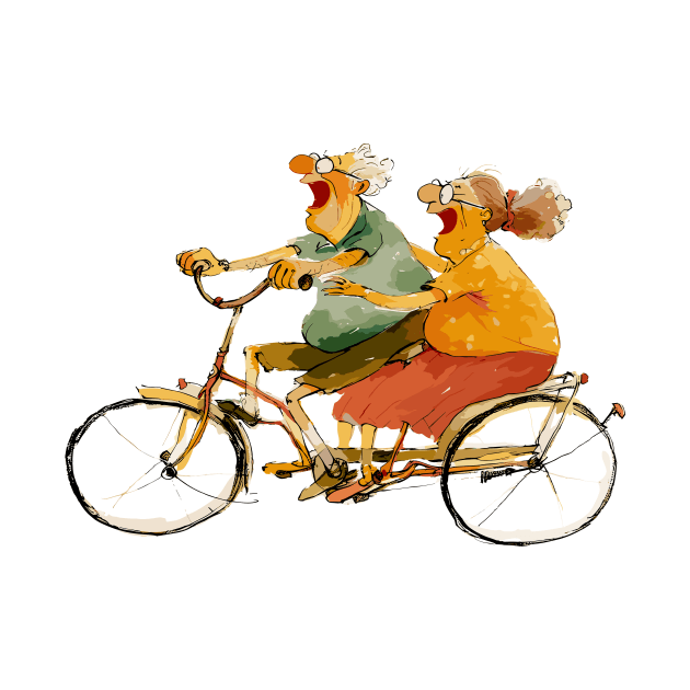 Old Couple Bicycling by erzebeth