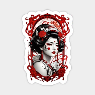 Japanese geisha retro vintage Asian Oriental floral art Magnet