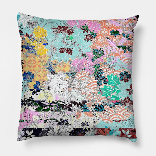 Japanese Floral Pattern Chrysanthemum Cherry Blossom Earth Tone Colors 25 Pillow by dvongart