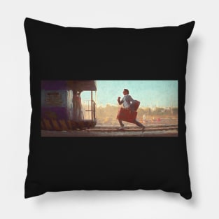 Running after The Darjeeling Limited train painting Pillow