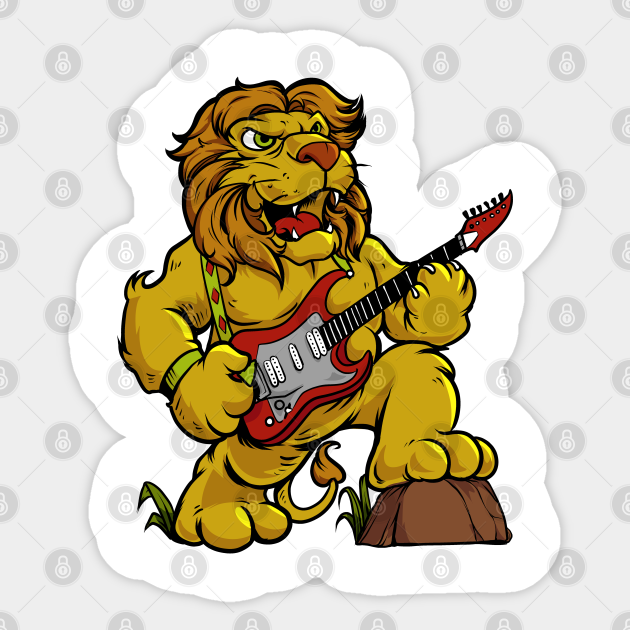 Cartoon lion playing electric guitar - Guitar Player - Sticker | TeePublic Cartoon lion playing electric guitar - Guitar Player - Sticker | TeePublic