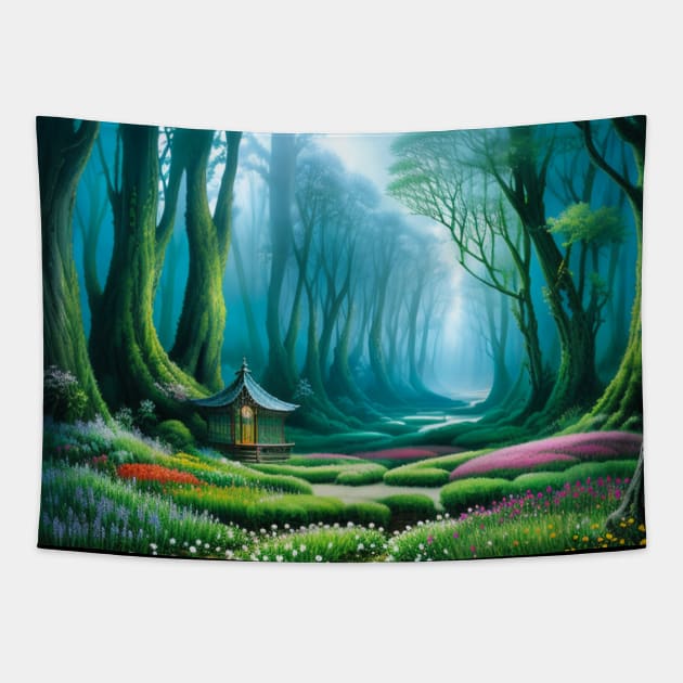 Magical Gazebo in a Fantasy Forest Tapestry by CursedContent