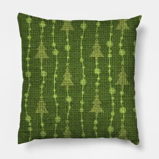 Light Green Christmas Trees on Dark Green Burlap Cloth Pillow