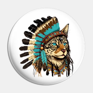 Native American Cat Portrait #1 Pin