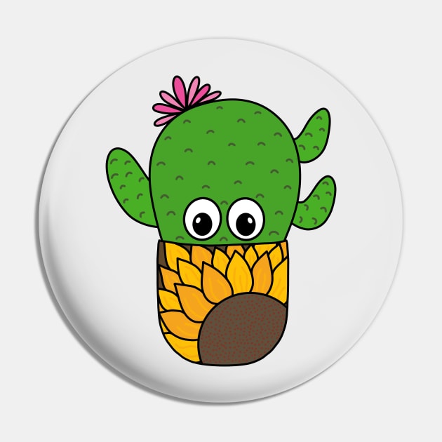 Cute Cactus Design #353: Prickly Pear Cactus In Sunflower Pot Pin by DreamCactus