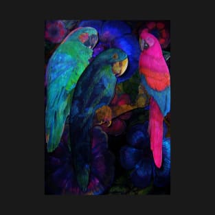 BRIGHT TROPICAL DECO POSTER ART PRINT TRIO MACAW PARROT EXOTIC DESIGN T-Shirt