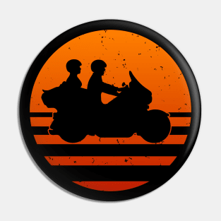 Retro Touring Motorcycle Couple Sunset Pin