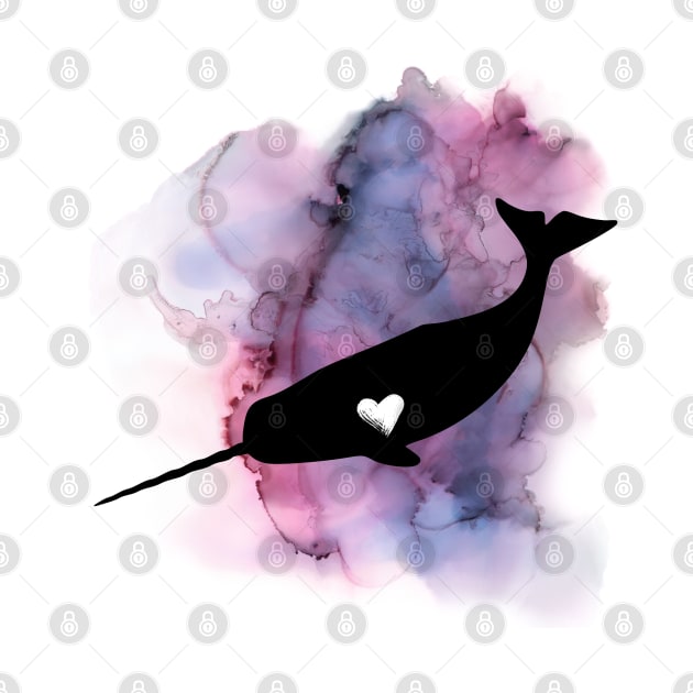 Watercolor Narwhal with heart by TrapperWeasel