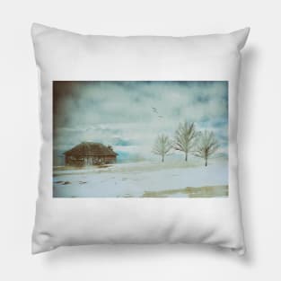 Mountain Cabin - Winter Scene Pillow