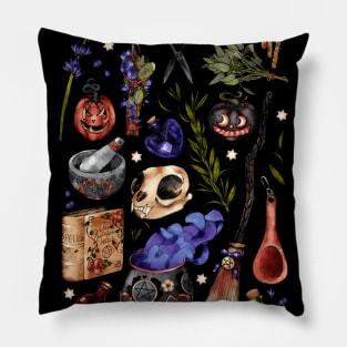 Kitchen Witch Black background Pillow