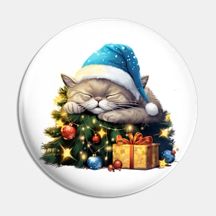 Lazy British Shorthair Cat At Christmas Pin