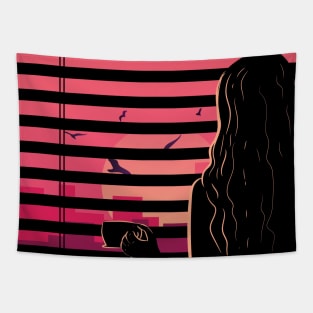 Coffee Lover Sunset Gazing Tapestry