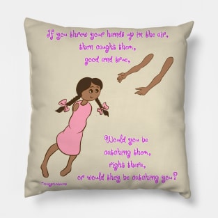 Throw your hands up - darker complexion, pink dress Pillow