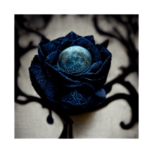 Blue Rose Romantic Moon Goth T-Shirt