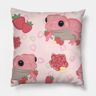 Pink Frog in the Pink Garden Pillow