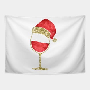 Christmas Gift - Glass of Red Wine Santa Hat Tapestry