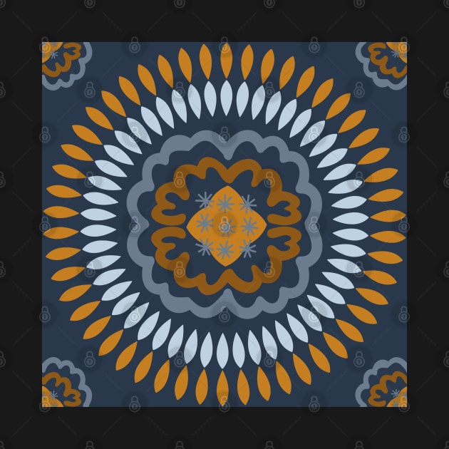 Navy and Mustard Mandala by FrancesPoff