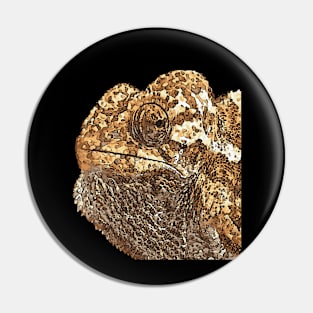 Cartoon Style Chameleon Black Outline Art Pin