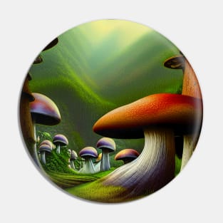 Beautiful Landscape Painting with mountains and big mushrooms, Mushrooms Pin