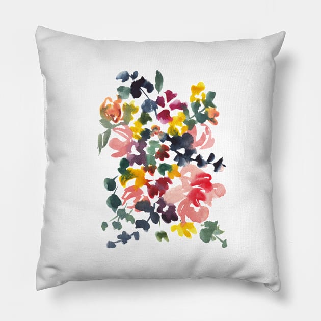 Watercolor Flowers 23, Pink and blueBouquet Illustration Pillow by gusstvaraonica