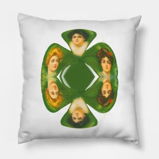 The green clover girls. girls faces, romantic vintage painting Pillow