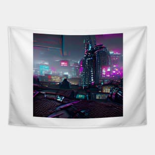 Cyberpunk Noir City Conceptualized Tapestry