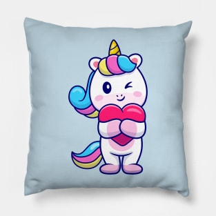 Cute Unicorn Holding Heart Cartoon Pillow