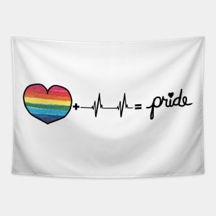 Original LGBTQIA Pride Flag Heart + Heartbeat = Pride Design Tapestry