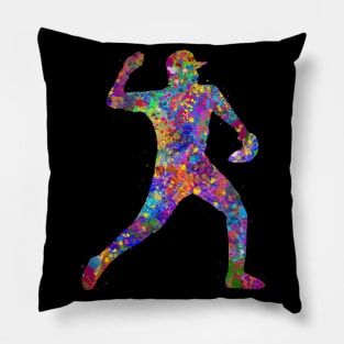 Baseball player watercolor art Pillow