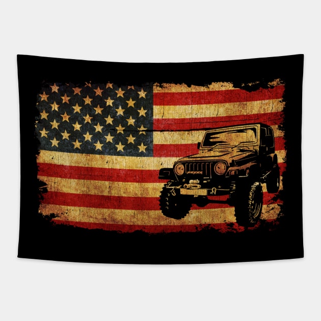 Vintage Jeep U.S Flag Tapestry by Dailygrind