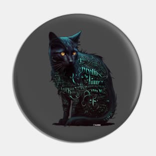 Black Cat of Magic Text Pin