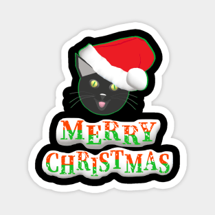 Merry Christmas Smiling Cat Wearing a Santa Claus Hat (Text on Bottom) Magnet