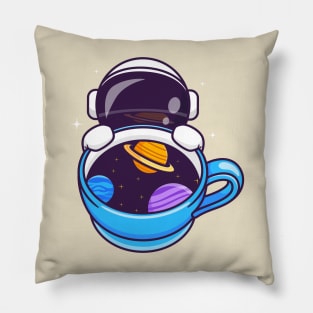 Cute Astronaut With Coffee Space Cup Cartoon Pillow