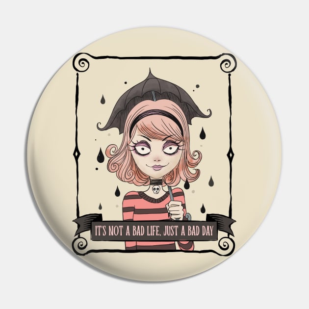 Cute Emo Girl Holding an Umbrella - Rainy Day Pin by SunGraphicsLab