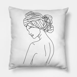 Woman Headwrap Line Art Pillow