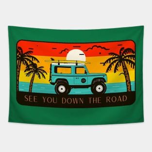 See you Down the Road (jeep at shore during sunset) Tapestry