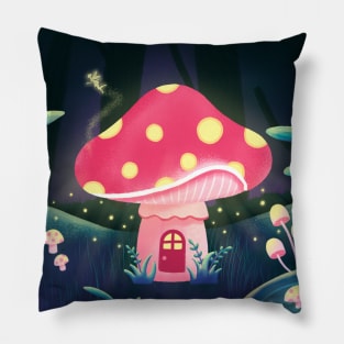 Mushroom House in a Magical World Pillow