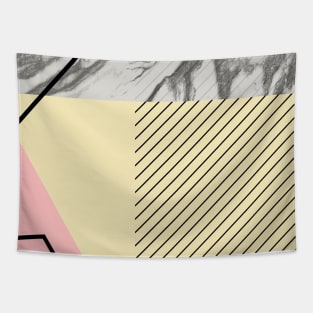 Grey marble yellow pink background Tapestry