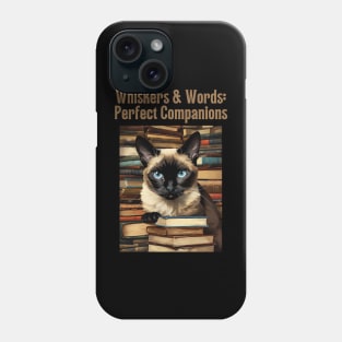 Whiskers & Words: Perfect Companions - Retro Siamese Cat Art Phone Case