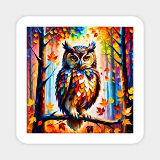 Owl in forest illustrated artwork Magnet